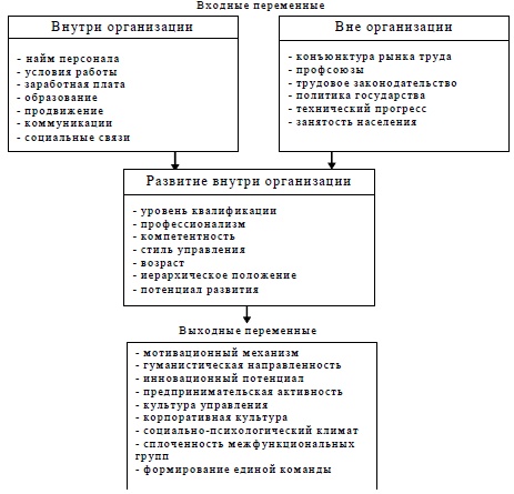 Схема входных и выходных переменных модели управления человеческими ресурсами «Конус продвижения персонала»