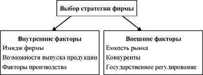 Формирование стратегии обуславливается анализом внешних и внутренних факторов деятельности фирмы (схема 29).