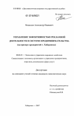 Управление эффективностью рекламной деятельности в системе предпринимательства - тема диссертации по экономике, скачайте бесплатно в экономической библиотеке